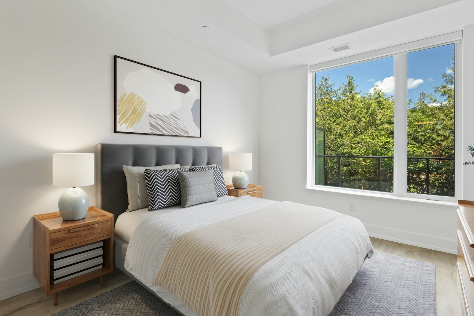 Furnished apartment bedroom, representative example