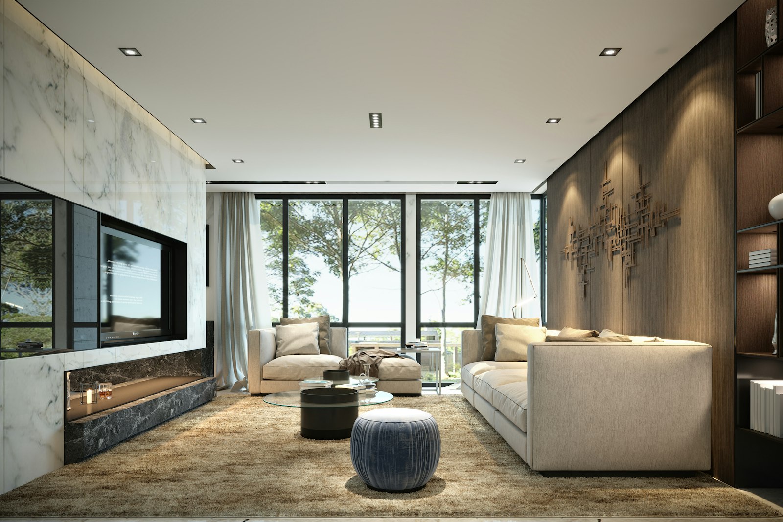 Spacious upscale furnished apartment interior, representative example